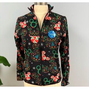 NWT Cherokee Disney Mickey Mouse Christmas Scrub Jacket M Black Holiday Scrubs
